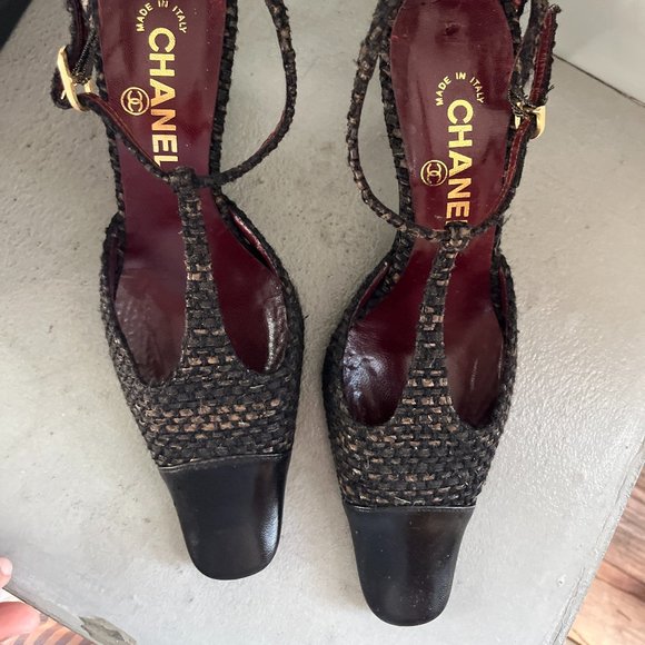 Chanel T Strap Tweed Heels - Picture 2 of 6